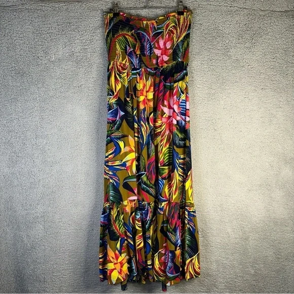 Aerie Strapless‎ Smocked Floral Midi Small Petite Dress - Picture 9 of 11